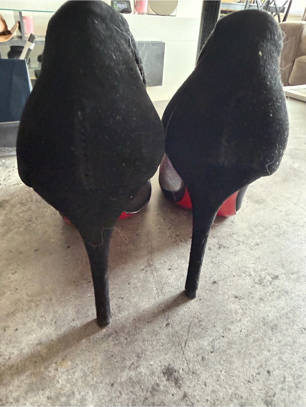Christian Louboutin Black Mesh Pointed-Toe Suede Pumps with Transparent Panel - Picture 2 of 10